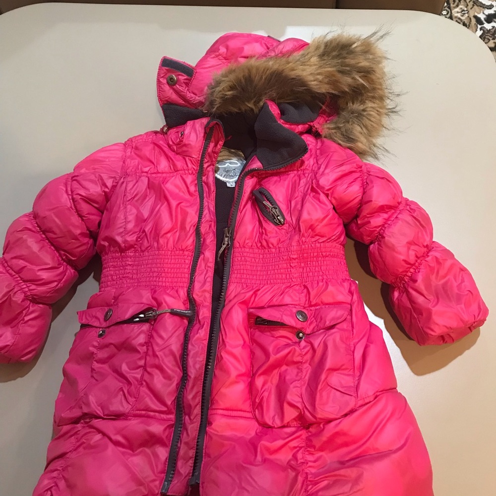 🍏🍏 DEUX PAR DEUX Girl’s Warm Fitted Zipper Pockets Hood Coat, 3T